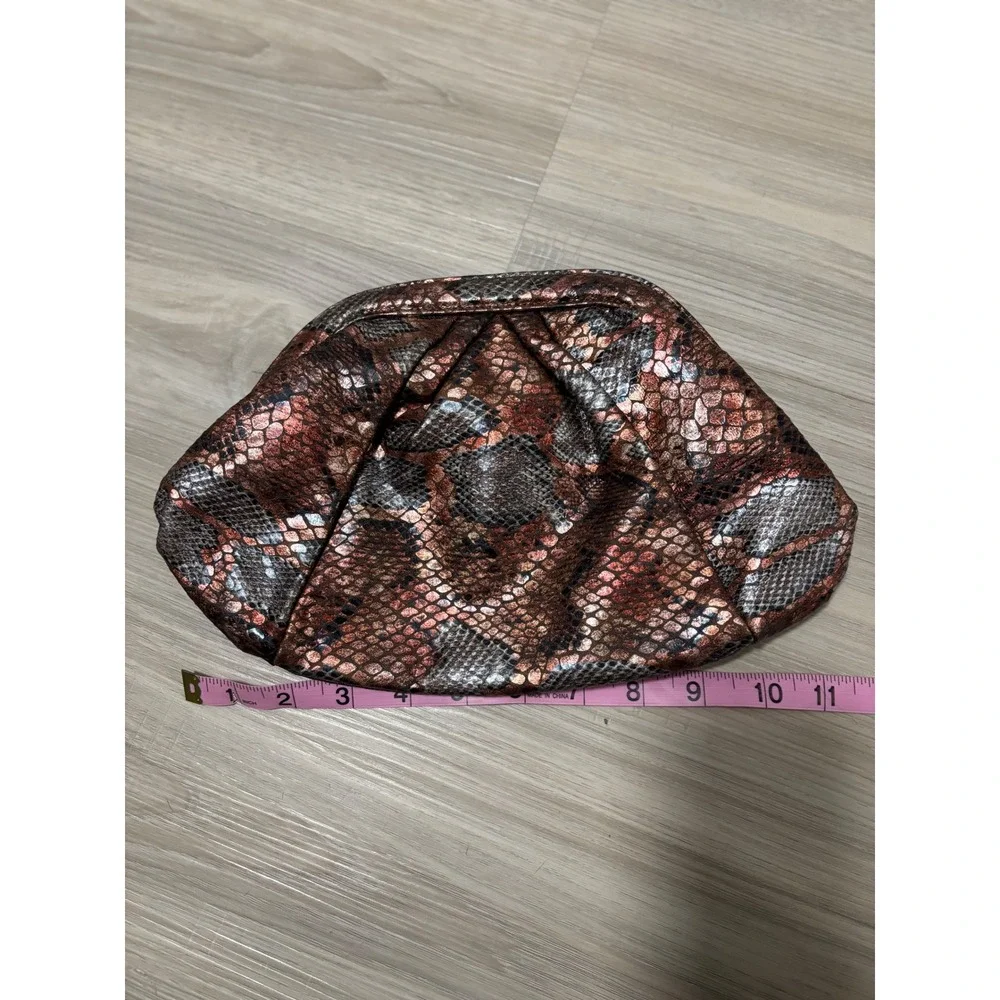 Jessica McClintock Snakeskin Metallic Clutch Evening Bag Silver Rose‎ Gold